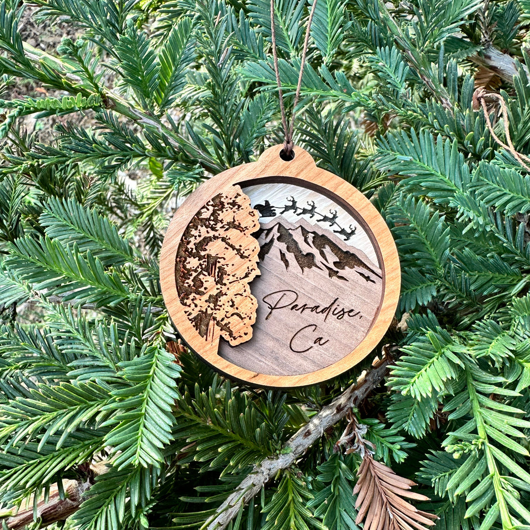 Wooden Mountain + Tree 3 Layer Ornament