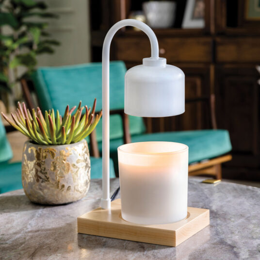Arched Lamp Candle Warmer White with Wood Base