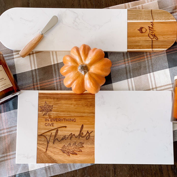 Wood + Marble Serving Board 7x15, Give Thanks