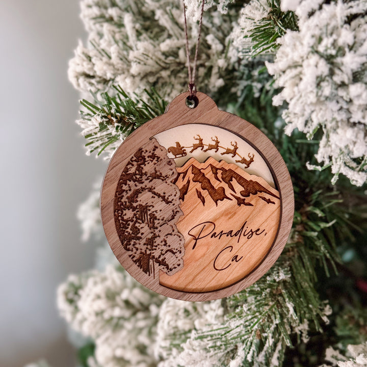 Wooden Mountain + Tree 3 Layer Ornament