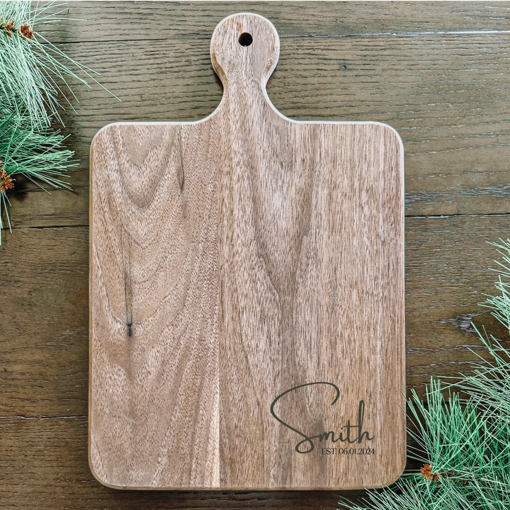 Personalized Gift Walnut Cutting Board with Handle, 10.5" x 16"