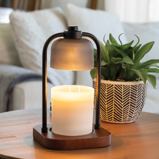 Frosted Glass Pendant Lamp Candle Warmer with Wood Base