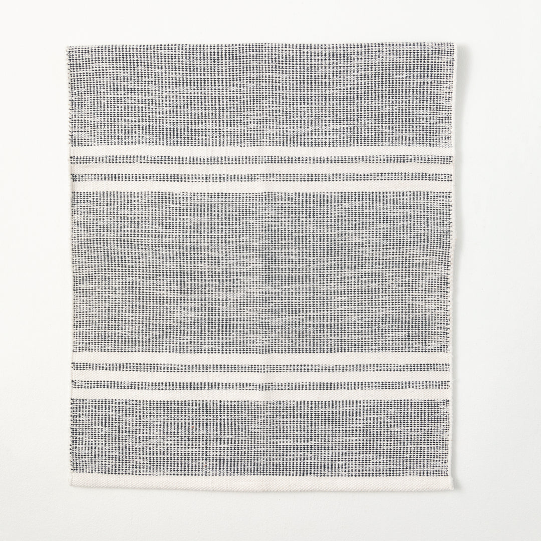 Accent Rug, Banded Blue + White Handwoven Loop