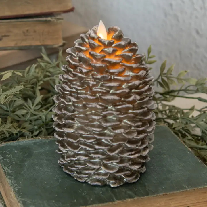 Moving-Flame Pinecone LED Candle