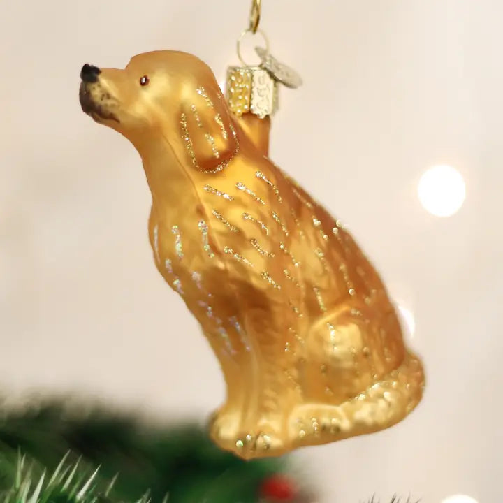 Sitting Golden Retriever Glass Christmas Ornament