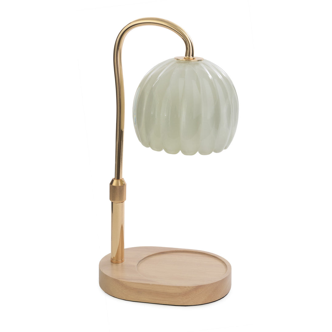 Vintage-Inspired Milk Glass Candle Warmer Lamp with Wood Base