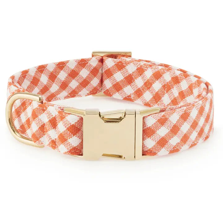 Cider Gingham Dog Collar with Gold Hardware
