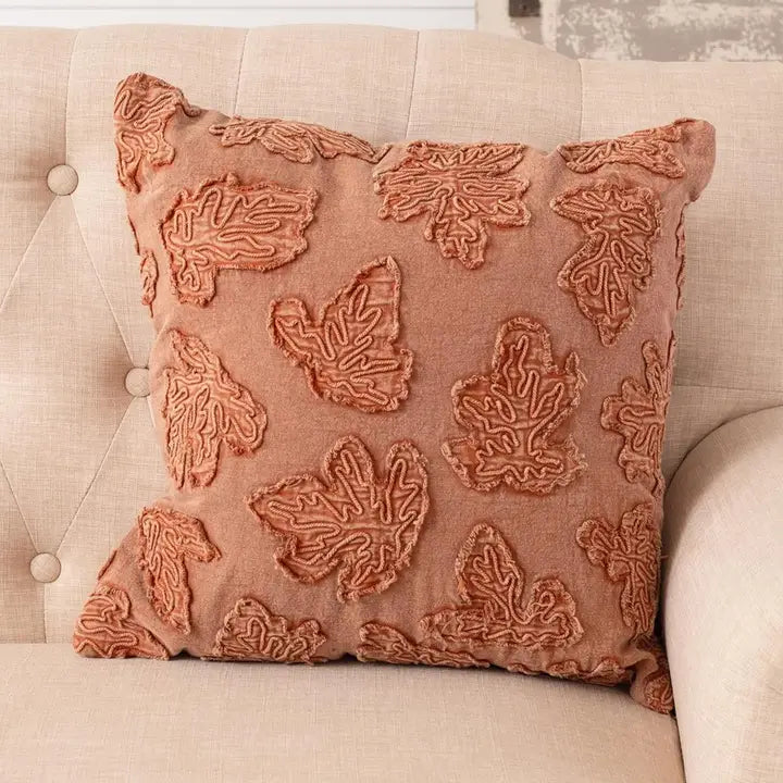 Stonewashed Fall Leaves Throw Pillow