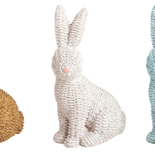 Hand-Painted Wicker Style Resin Bunny