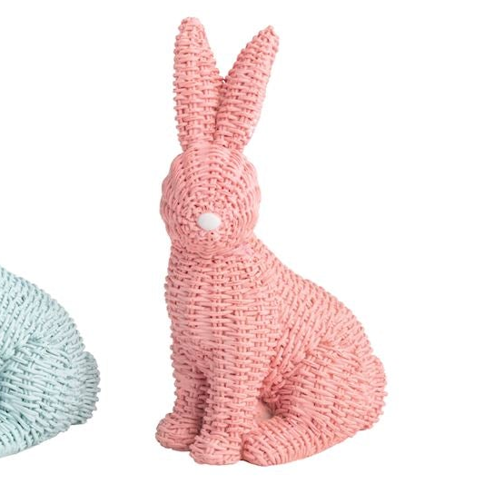 Hand-Painted Wicker Style Resin Bunny