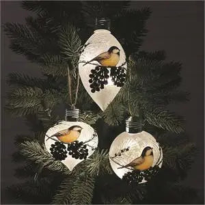 Lighted Chickadee Glass Christmas Ornaments