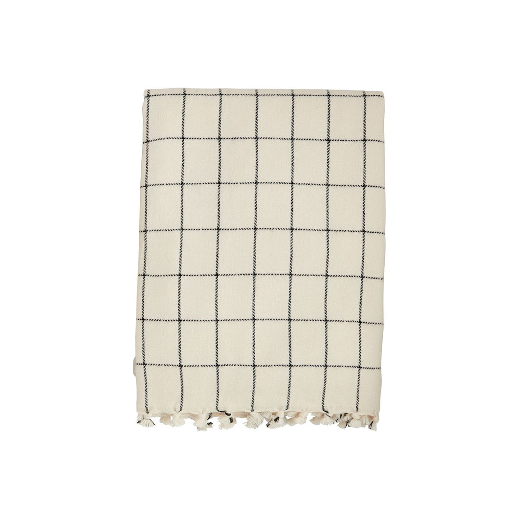 Dark Stripe Check Throw Blanket with Tassel Fringe, 50" x 60"