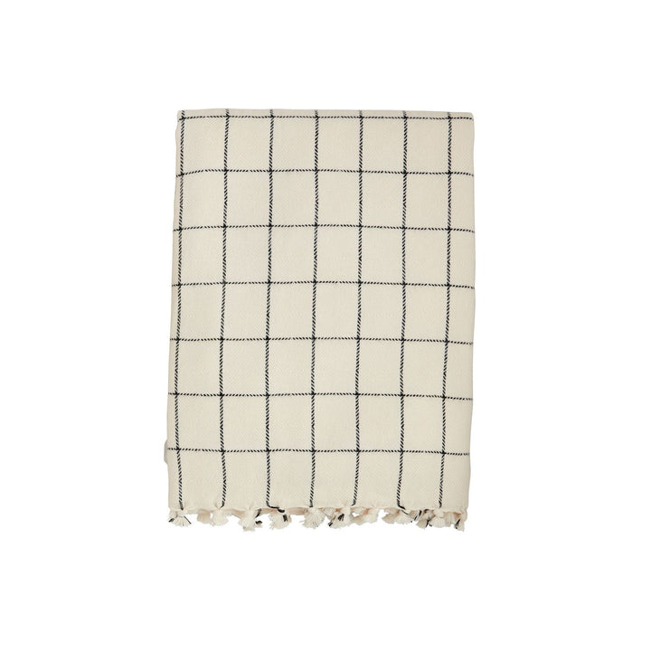 Dark Stripe Check Throw Blanket with Tassel Fringe, 50" x 60"