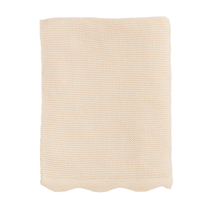 Cream Scallop Crochet Knit Throw Blanket, 60" x 50"