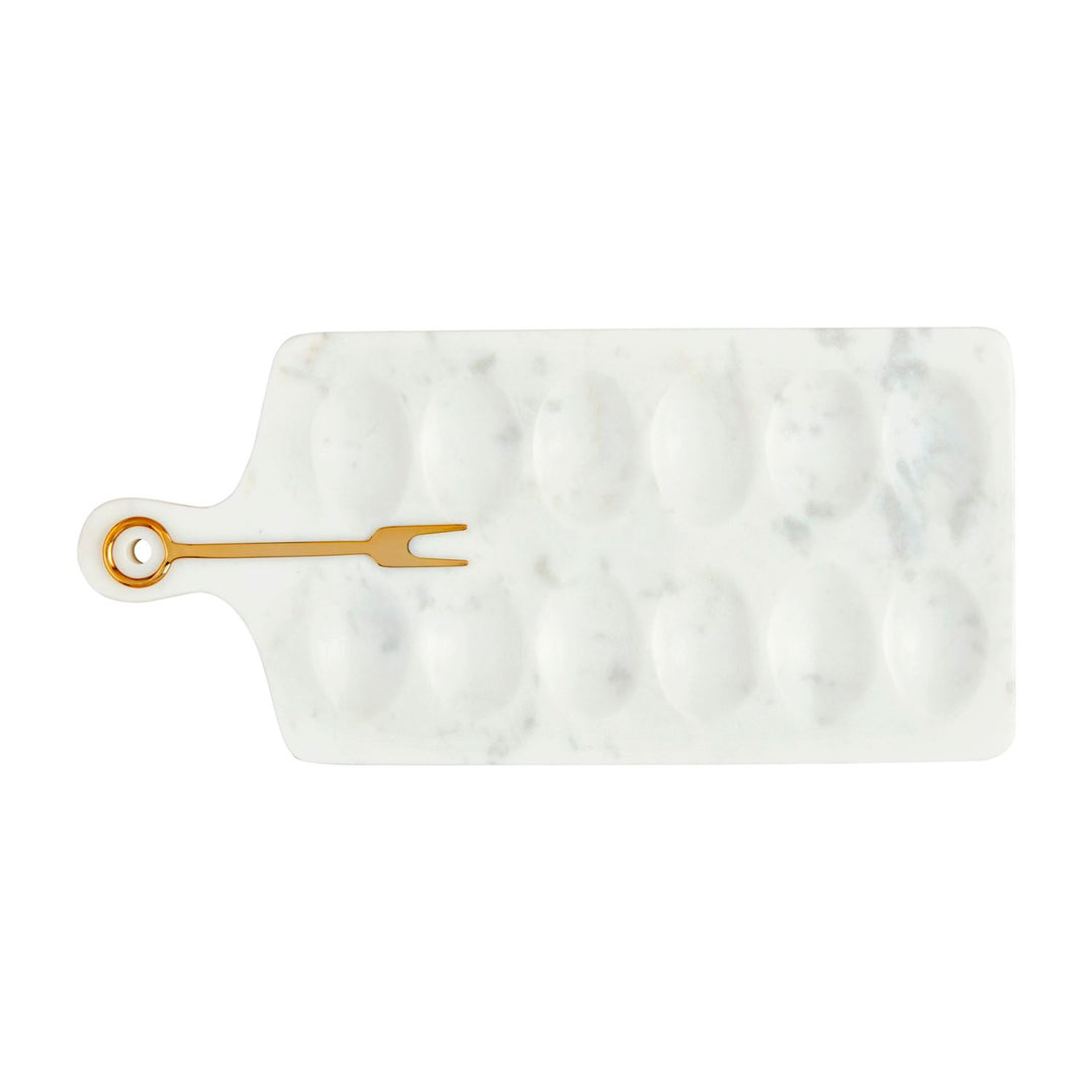 Marble Deviled Egg Board Set with Brass Serving Fork