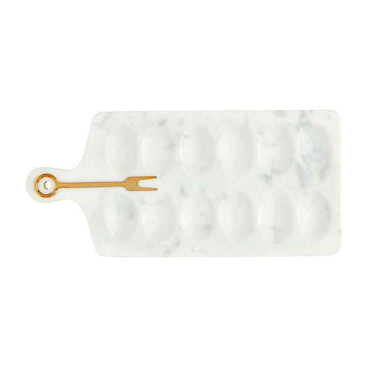 Marble Deviled Egg Board Set with Brass Serving Fork