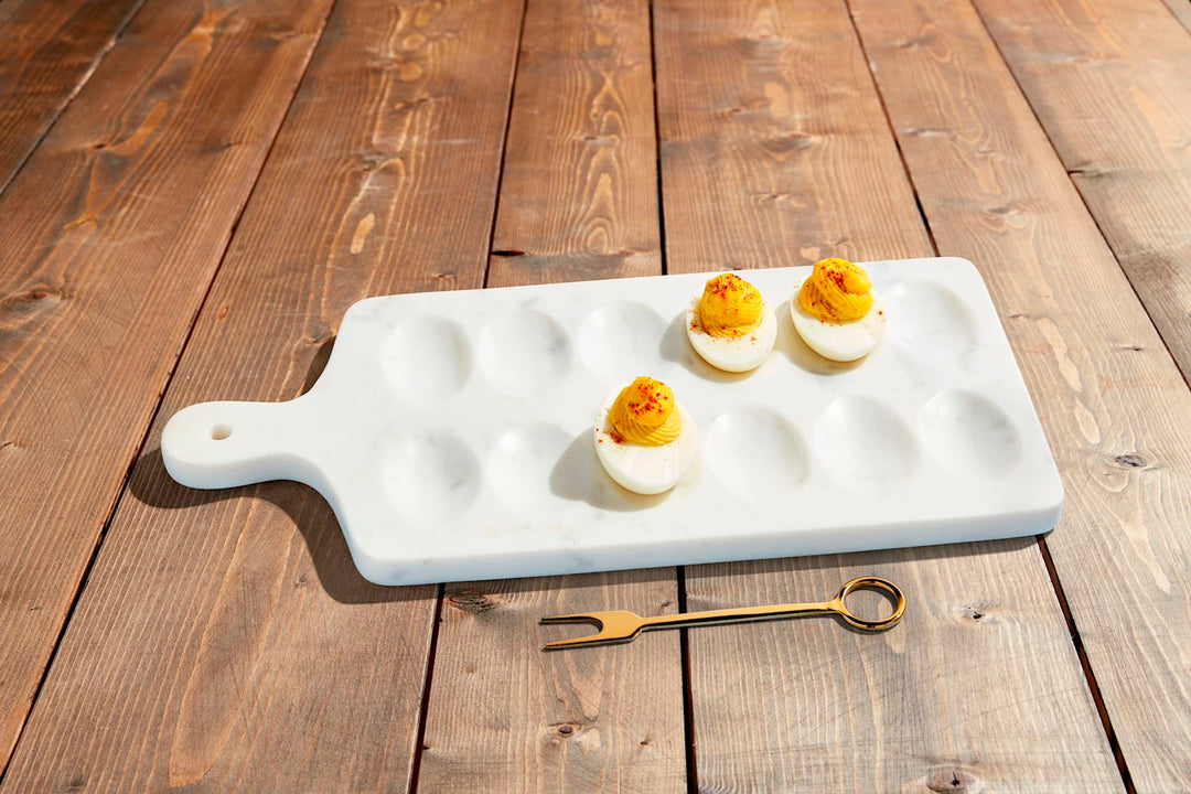 Marble Deviled Egg Board Set with Brass Serving Fork