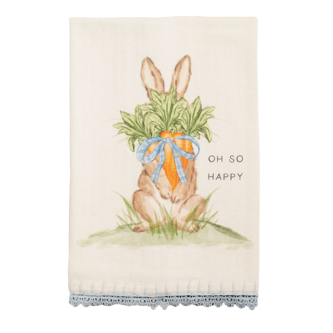 Vintage Bunny Cotton Trim Hand Towel + Crochet Edge