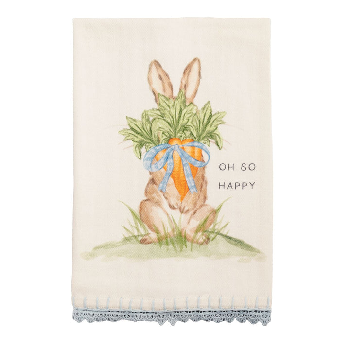 Vintage Bunny Cotton Trim Hand Towel + Crochet Edge