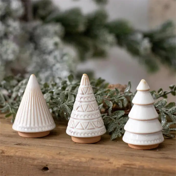 White Reactive Glaze Ceramic Mini Christmas Trees