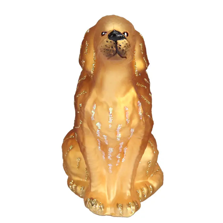 Sitting Golden Retriever Glass Christmas Ornament
