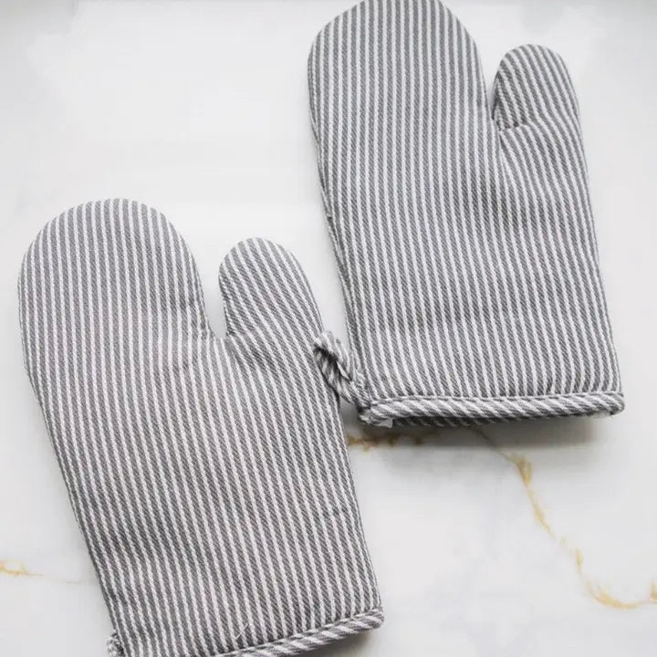 Simple Stripe Cotton Oven Mitt – Grey &amp; White