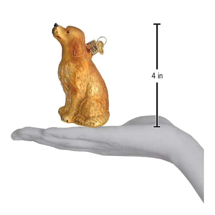 Sitting Golden Retriever Glass Christmas Ornament