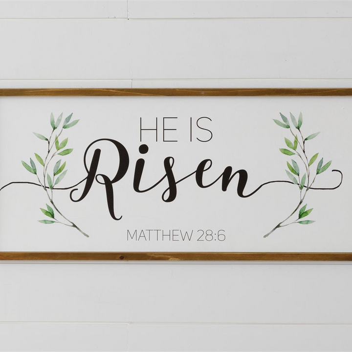 "He Is Risen" Framed Wood Wall Sign, 30"