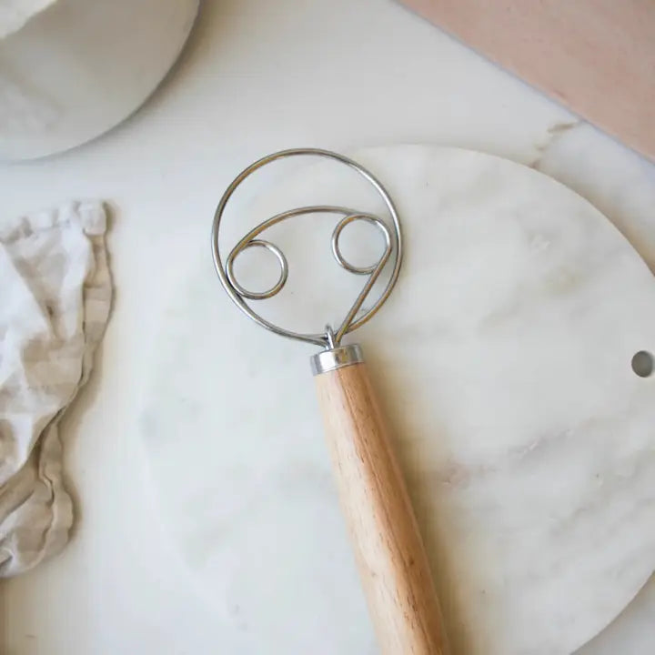 Stainless Steel Dough Whisk with Wooden Handle