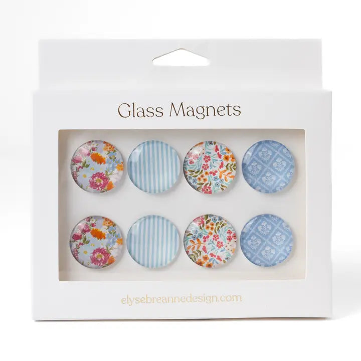 Glass Floral Magnet Set | Box Set of 8