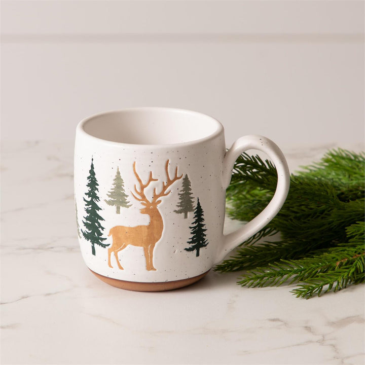Deer + Trees Embossed Stoneware Mug, 16 oz