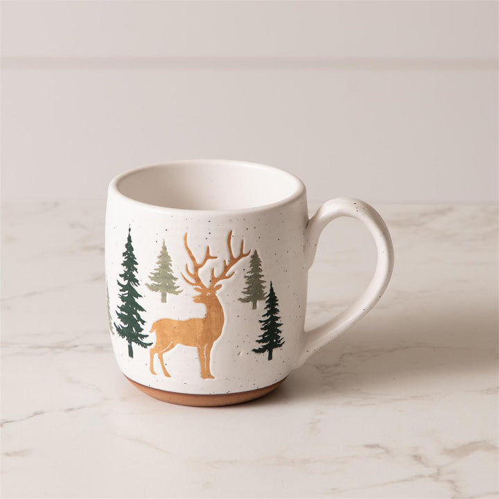 Deer + Trees Embossed Stoneware Mug, 16 oz