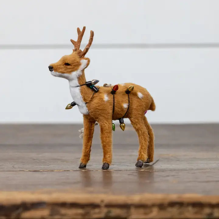 Flocked Deer with Christmas Lights Ornament
