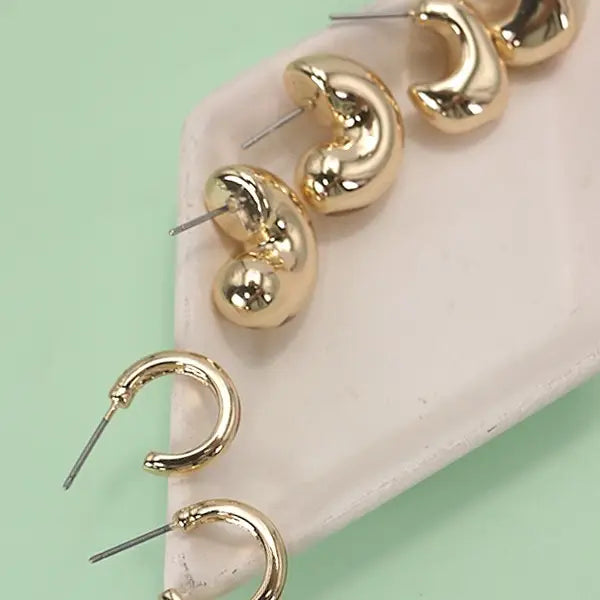 Gold Bubble Hoop Huggie Earring Trio
