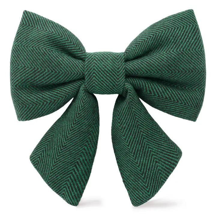 Evergreen Herringbone Dog Bow