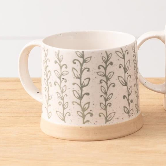 Leafy Green Stoneware Mug, 16 oz