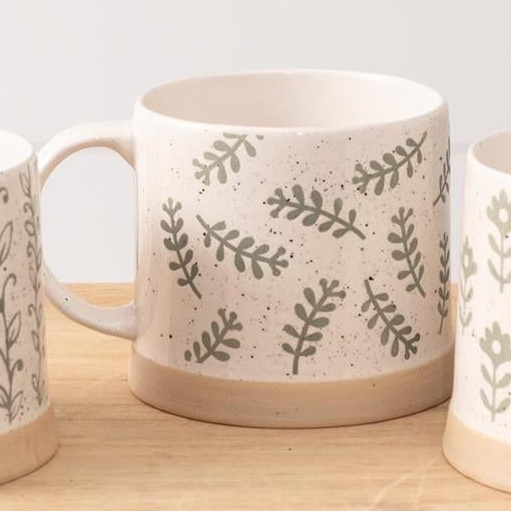 Leafy Green Stoneware Mug, 16 oz