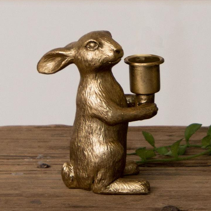 Gold Bunny Taper Candle Holders