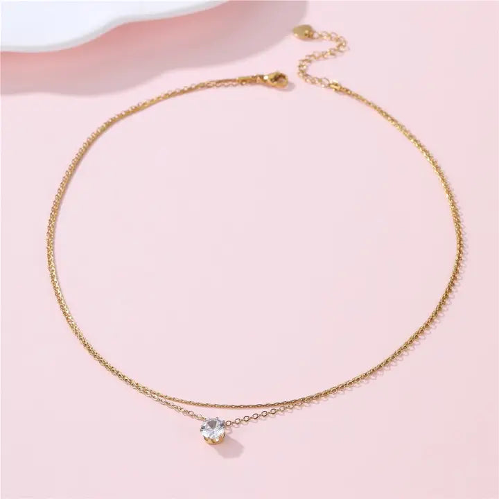 Tarnish-Free Layered Rhinestone Necklace