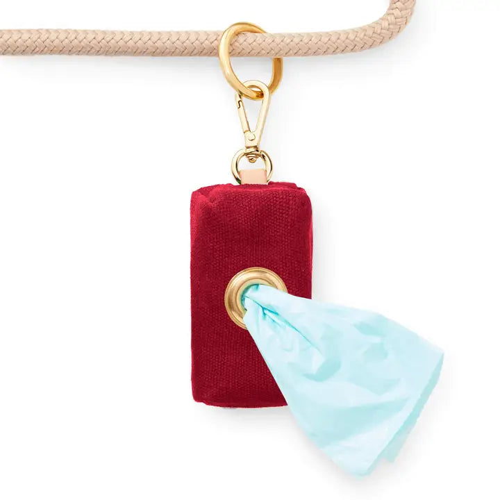 Wine Waxed Canvas Dog Poop Bag Dispenser
