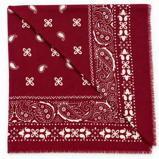 Paisley Print Oversized Square Scarf – Wine