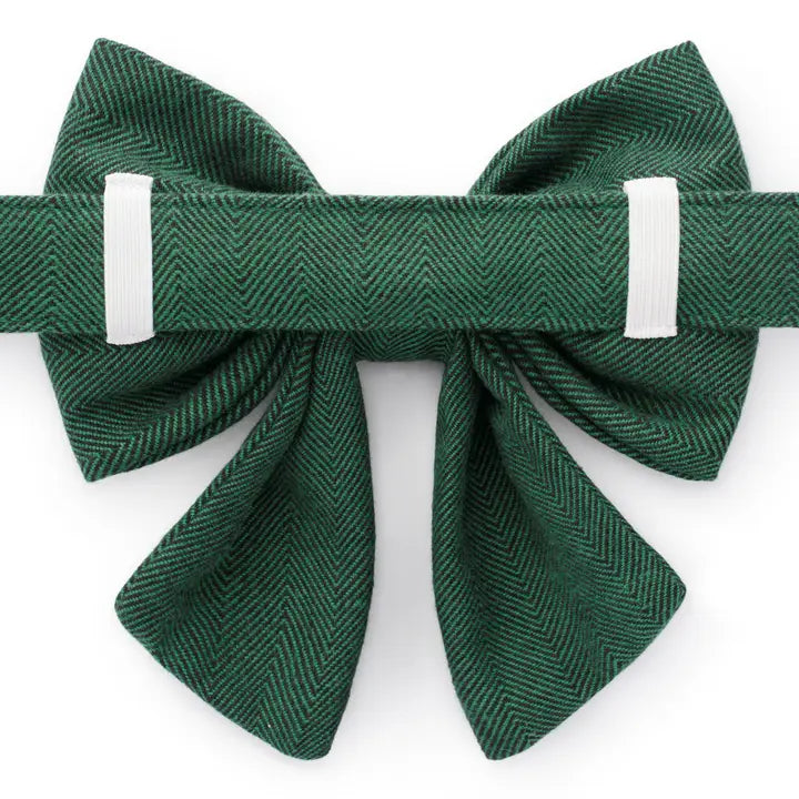 Evergreen Herringbone Dog Bow