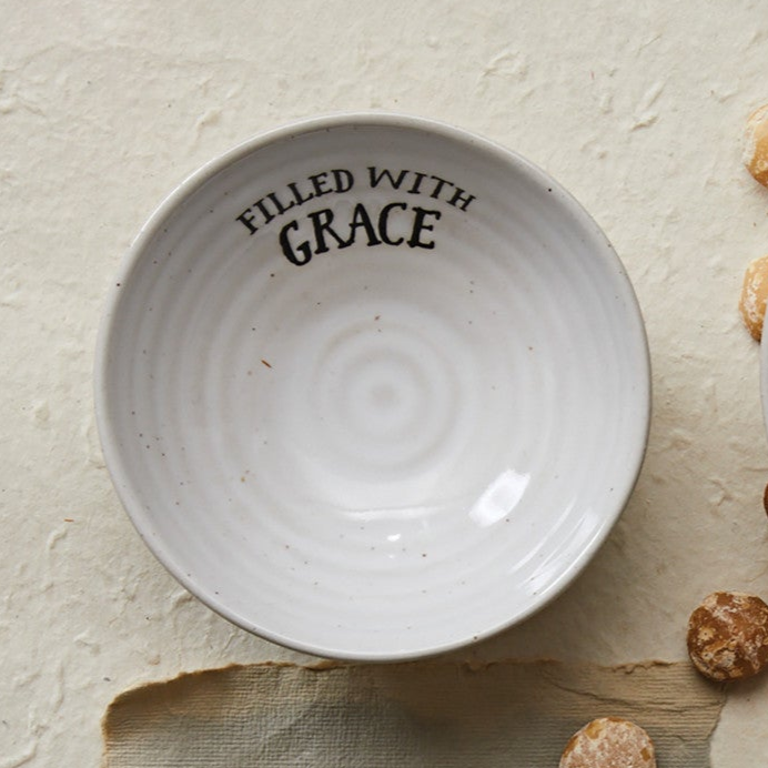 4" Stamped Saying Bowl, Cream Color