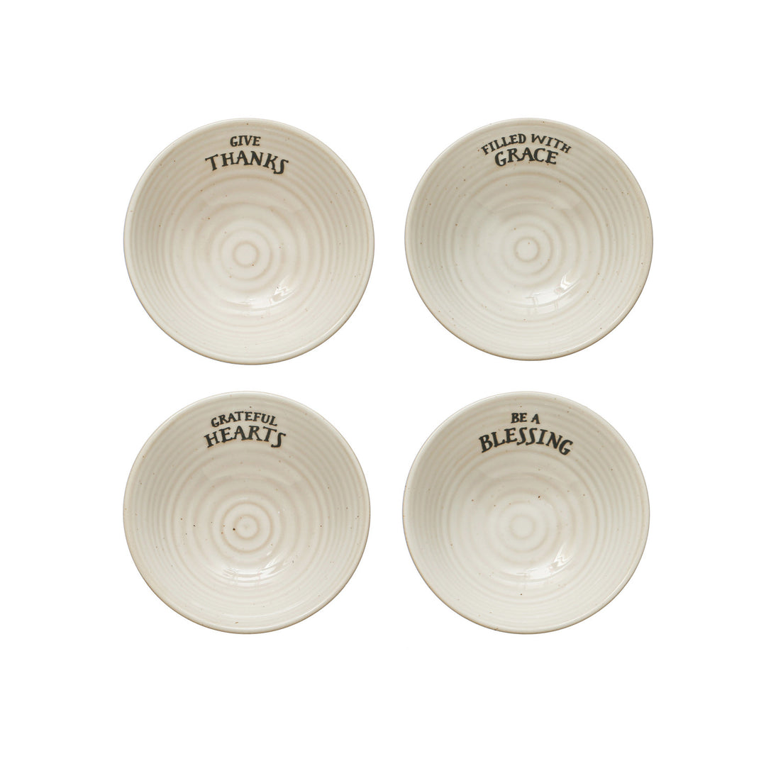 4" Stamped Saying Bowl, Cream Color