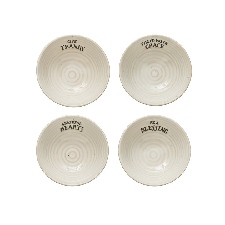 4" Stamped Saying Bowl, Cream Color