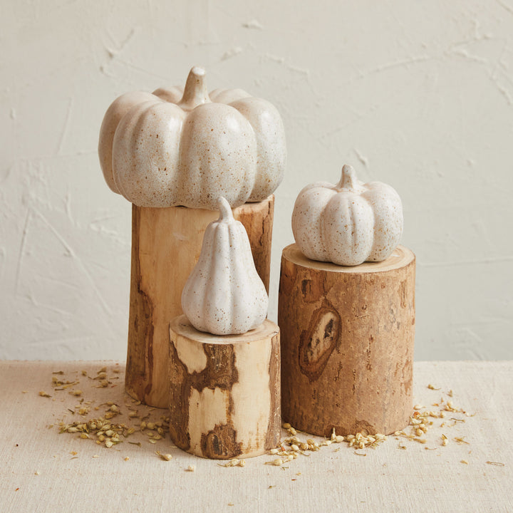 Stoneware Pumpkin with Reactive Glaze, Cream