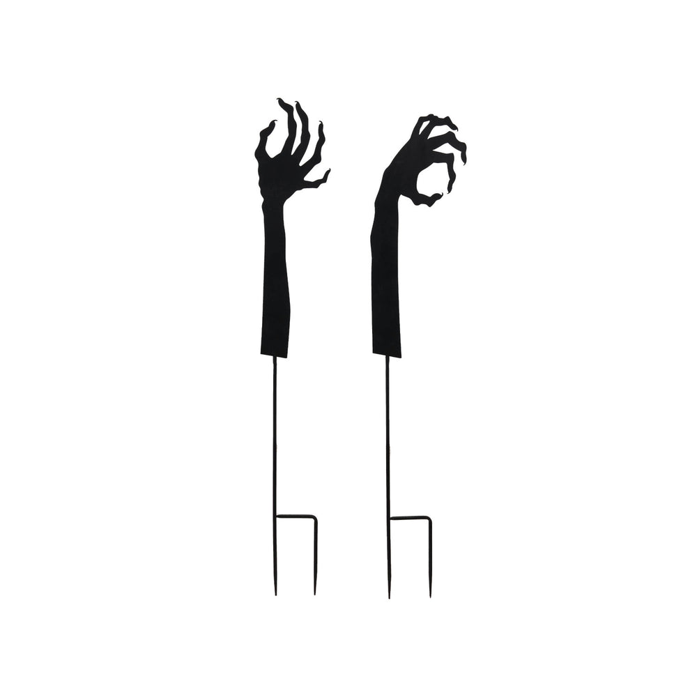 Black silhouette of two hands on stands against a white background