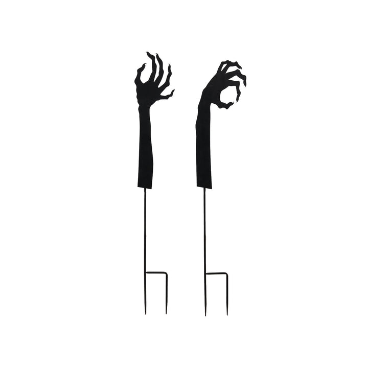 Black silhouette of two hands on stands against a white background