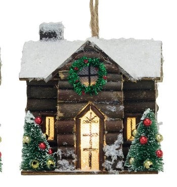 Wood Cabin Ornaments with LED Lights