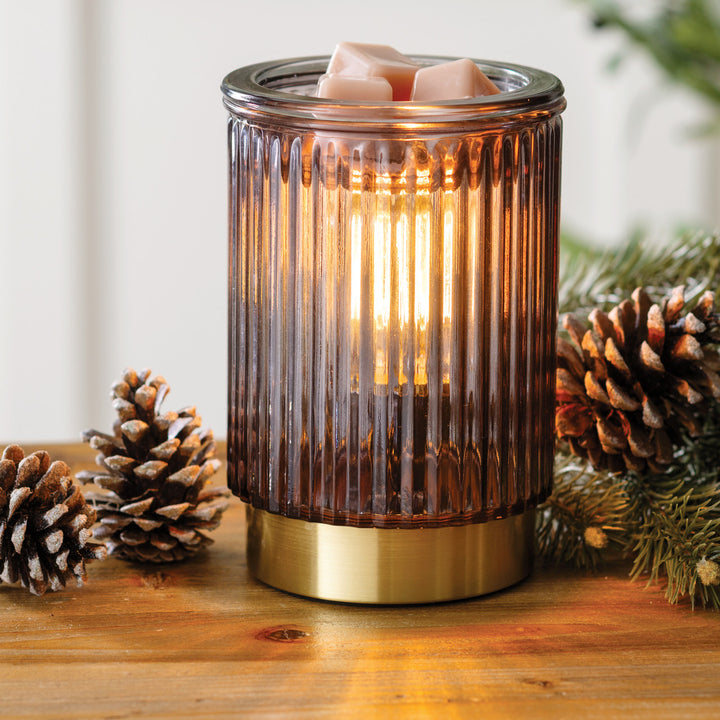 Black Fluted Glass Illumination Wax Melt Warmer with Gold Base